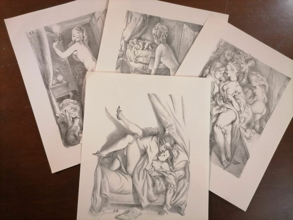 Estampes de Suzanne Ballivet réalisées pour Monsieur Nicolas ou Le Cœur humain dévoilé, Restif de La Bretonne, éditions du Cent Cinquantenaire, 1956