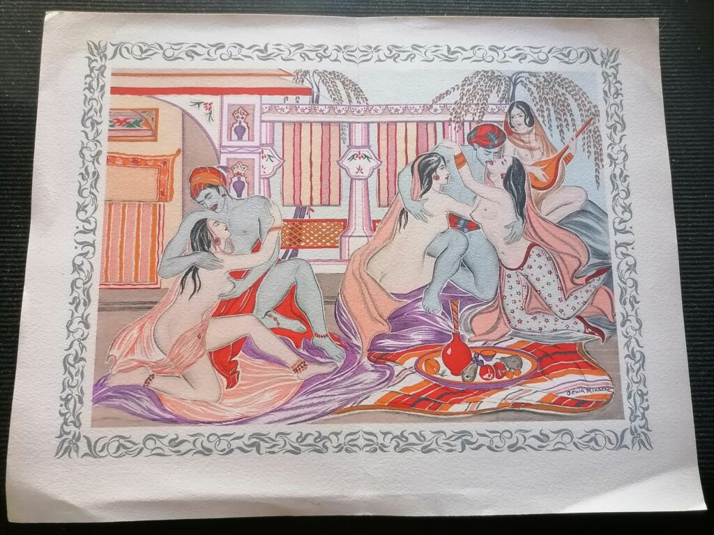 Estampe érotique de Génia Minache orgie exotique