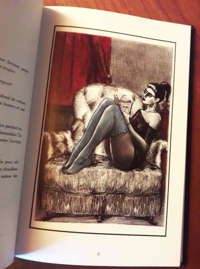 Femme lisant vêtue de bas : un dessin érotique de Hector Domiane