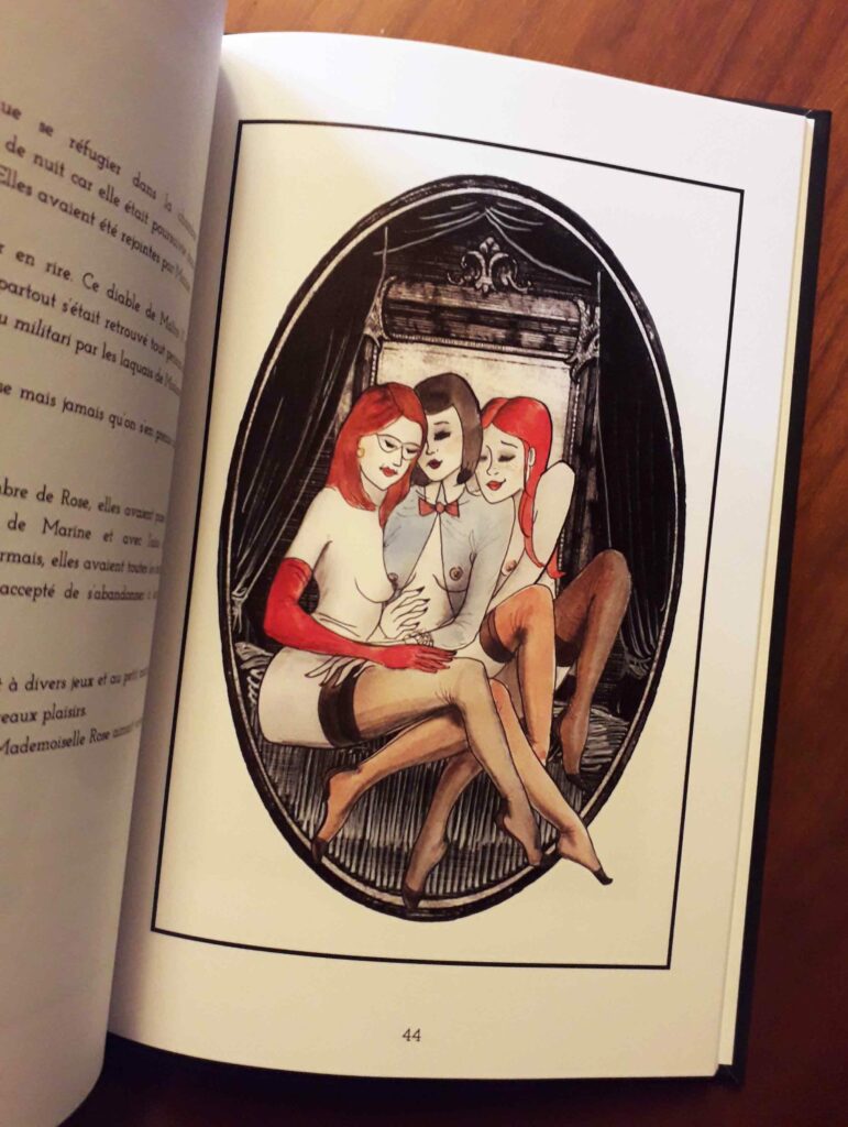 Trois filles en bas entre elles dessin érotique de Hector Domiane