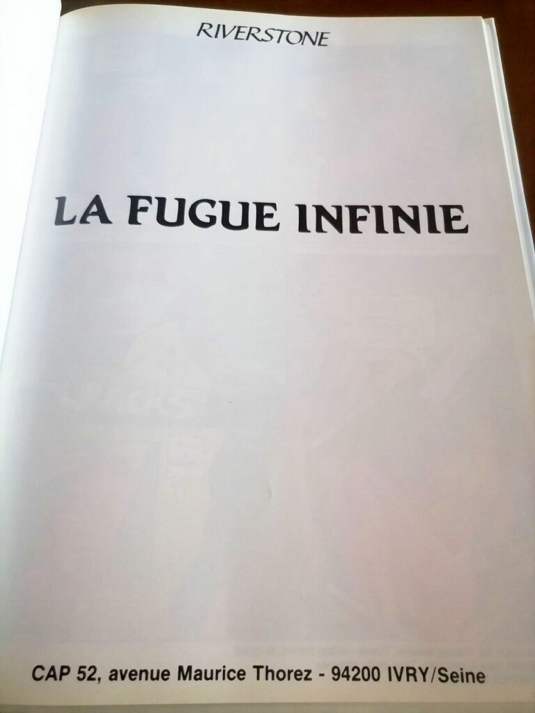 Page de titre de la BD érotique La Fugue infinie, de Riverstone, aux éditions CAP