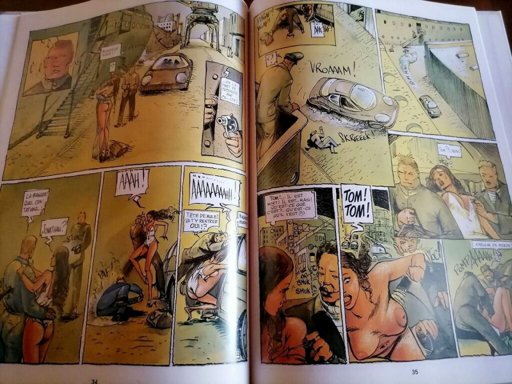 Double planche de la BD érotique La Fugue infinie, de Riverstone, aux éditions CAP