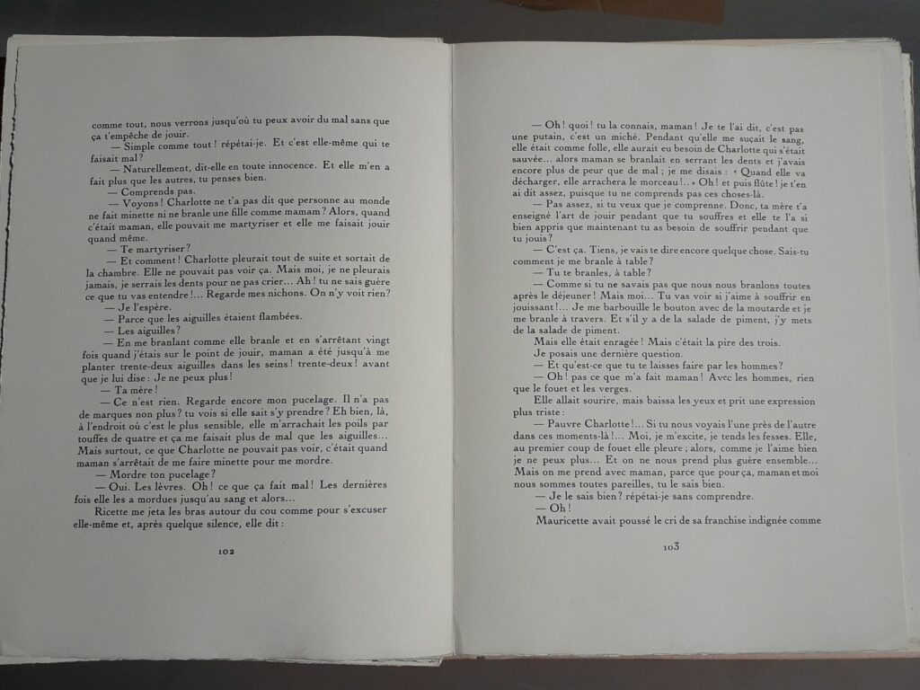 Extrait du texte pornographique de Pierre Louys Les trois filles de leur mère