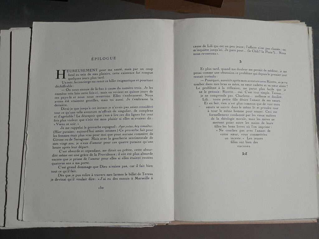 Extrait du roman pornographique de Pierre Louys Les trois filles de leur mère