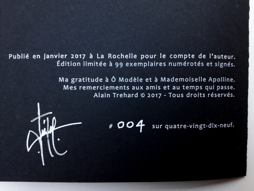 Justification du tirage du livre Le Pavillon des conjurations d'Alain Trehard