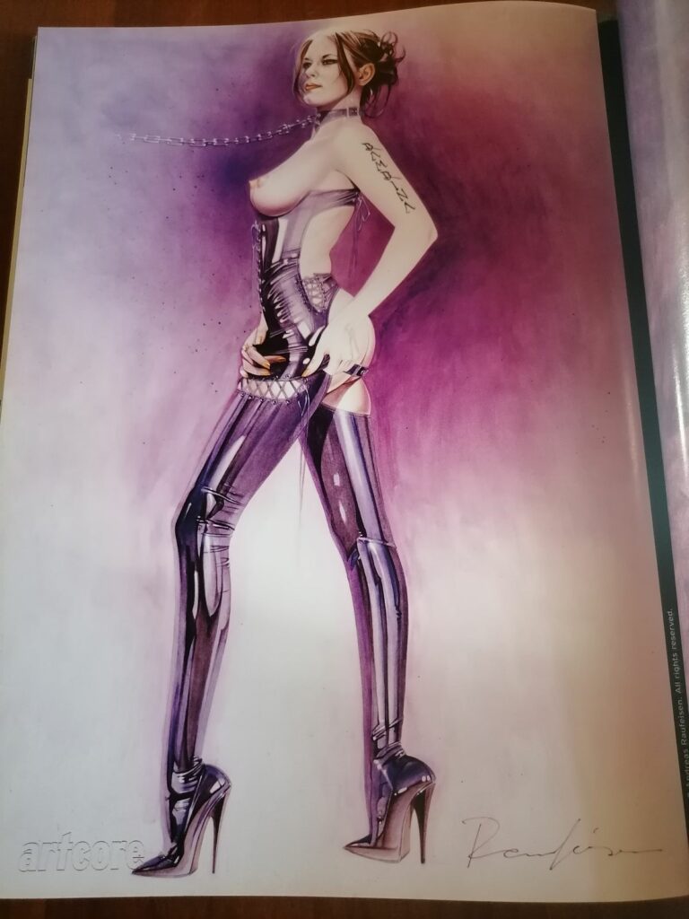 Dessin érotique et fétichiste de Andreas Raufeisen dans Artcore n°4, MG Publishing, janvier 2004