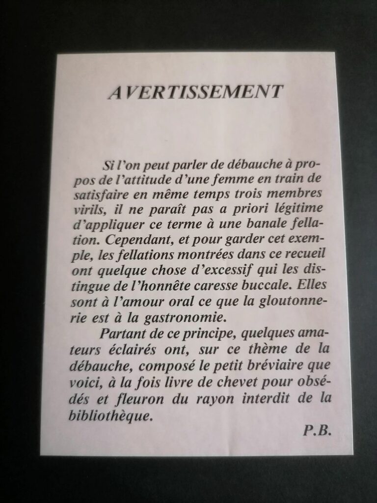 Avertissement de Pauline Barnet en introduction de son livre érotique Le Petit Bréviaire de la débauche