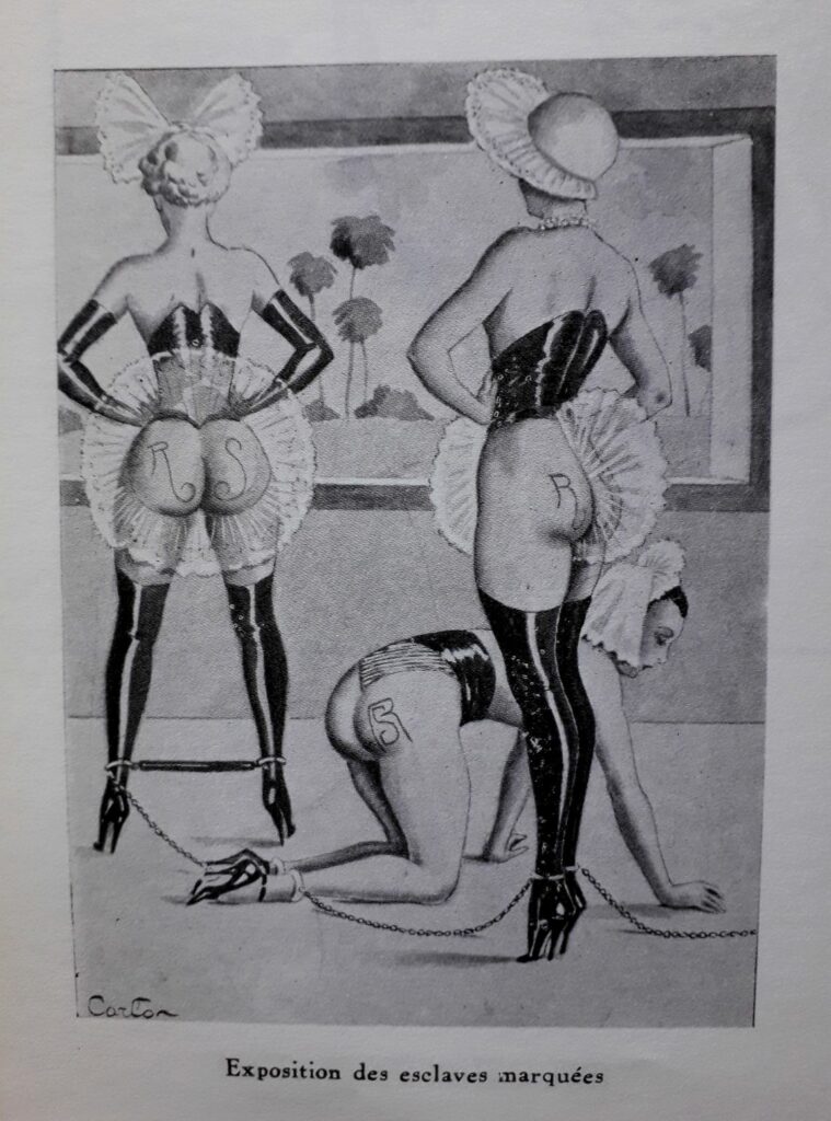 Dessins fétichiste de carlo : femme marquées sur les fesses et attachées