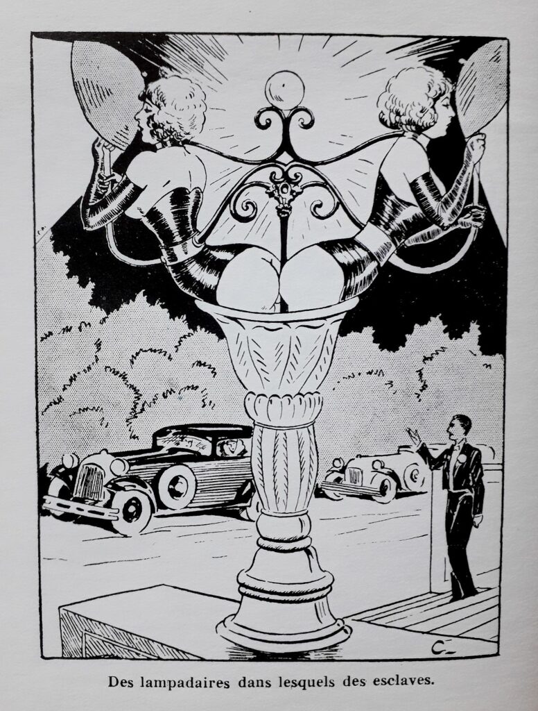 Dessin de Carlo 1930 style belle époque femme lampadaire