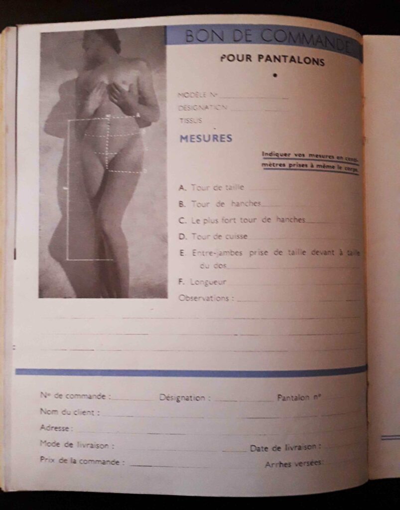 Bon de commande de lingerie érotique années 30