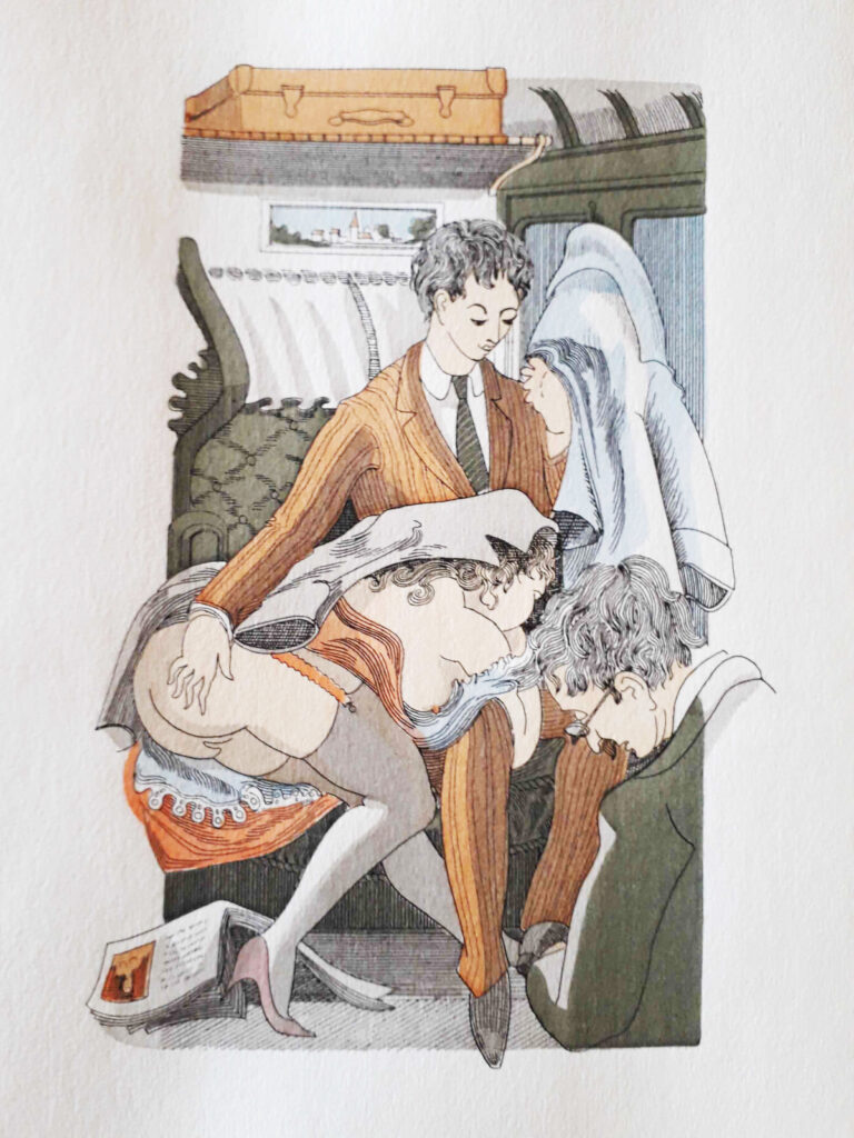 Illustration érotique de Michel Siméon pour Cécile ou les rencontres amoureuses, aux éditions Jacques Haumont