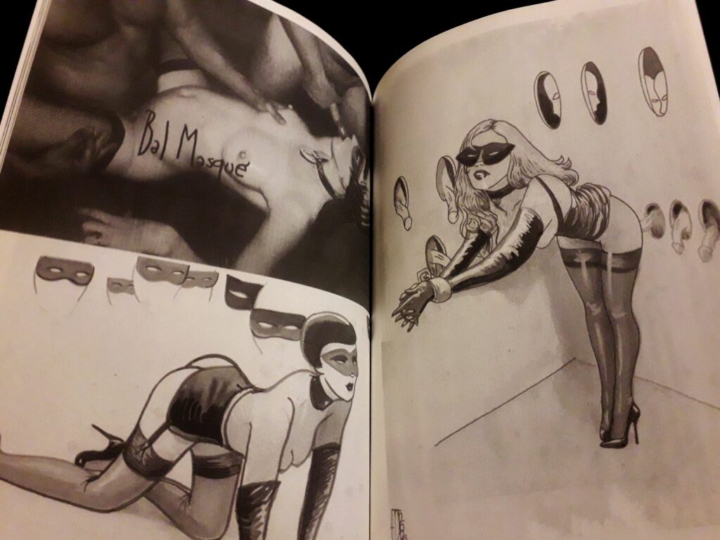 Dessins fétichiste d'une femme en bas et talons dans un gloryhole par Hector Domiane