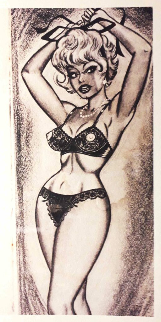 L'actrice lili St. Cyr dessinée par Bill Ward pour un catalogue de lingerie