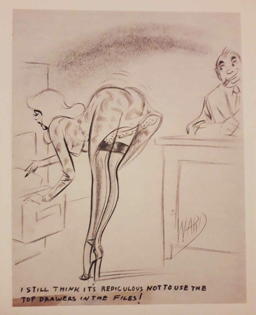 Dessin érotique de Bill Ward sous la jupe d'une femme