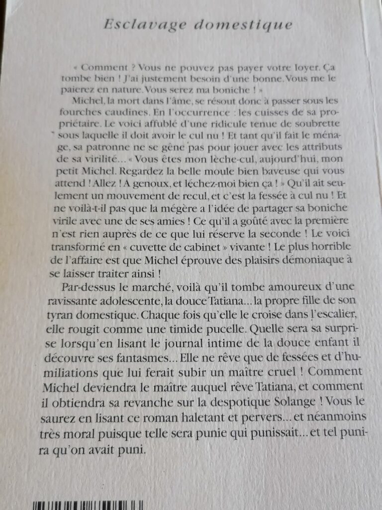 Résumé du roman érotique BDSM Esclavage domestique de Nicolas Stoecklin illustré par Chris aux éditions Sabine Fournier, collection les Aphrodisiaques