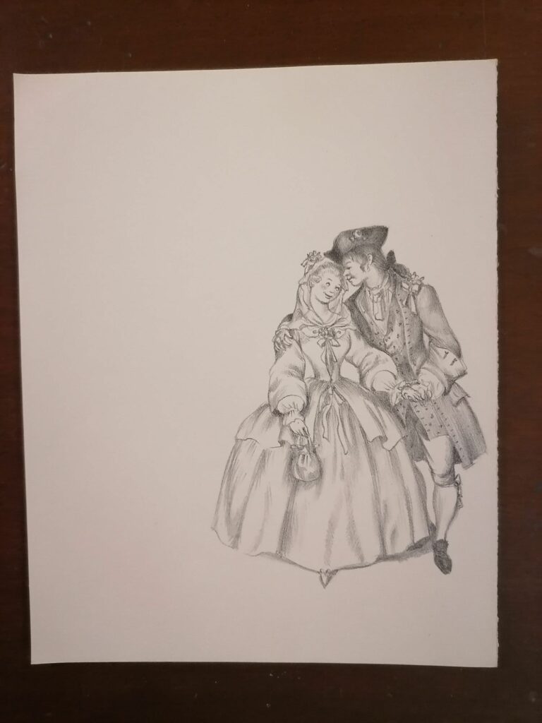 illustration couple de Suzanne Ballivet pour Monsieur Nicolas ou Le Cœur humain dévoilé, Restif de La Bretonne, éditions du Cent Cinquantenaire, 1956
