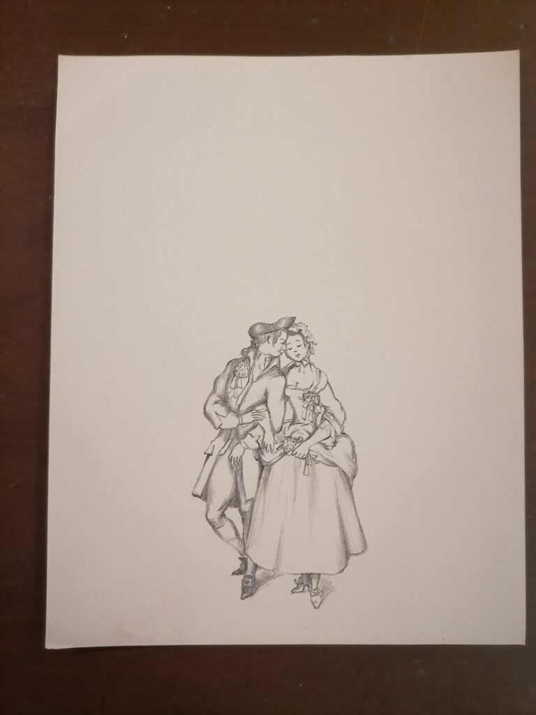 illustration couple amoureux de Suzanne Ballivet pour Monsieur Nicolas ou Le Cœur humain dévoilé, Restif de La Bretonne, éditions du Cent Cinquantenaire, 1956