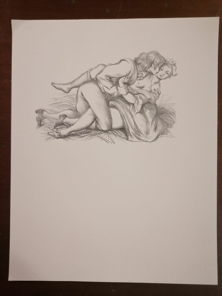 illustration érotique couple de Suzanne Ballivet pour Monsieur Nicolas ou Le Cœur humain dévoilé, Restif de La Bretonne, éditions du Cent Cinquantenaire, 1956