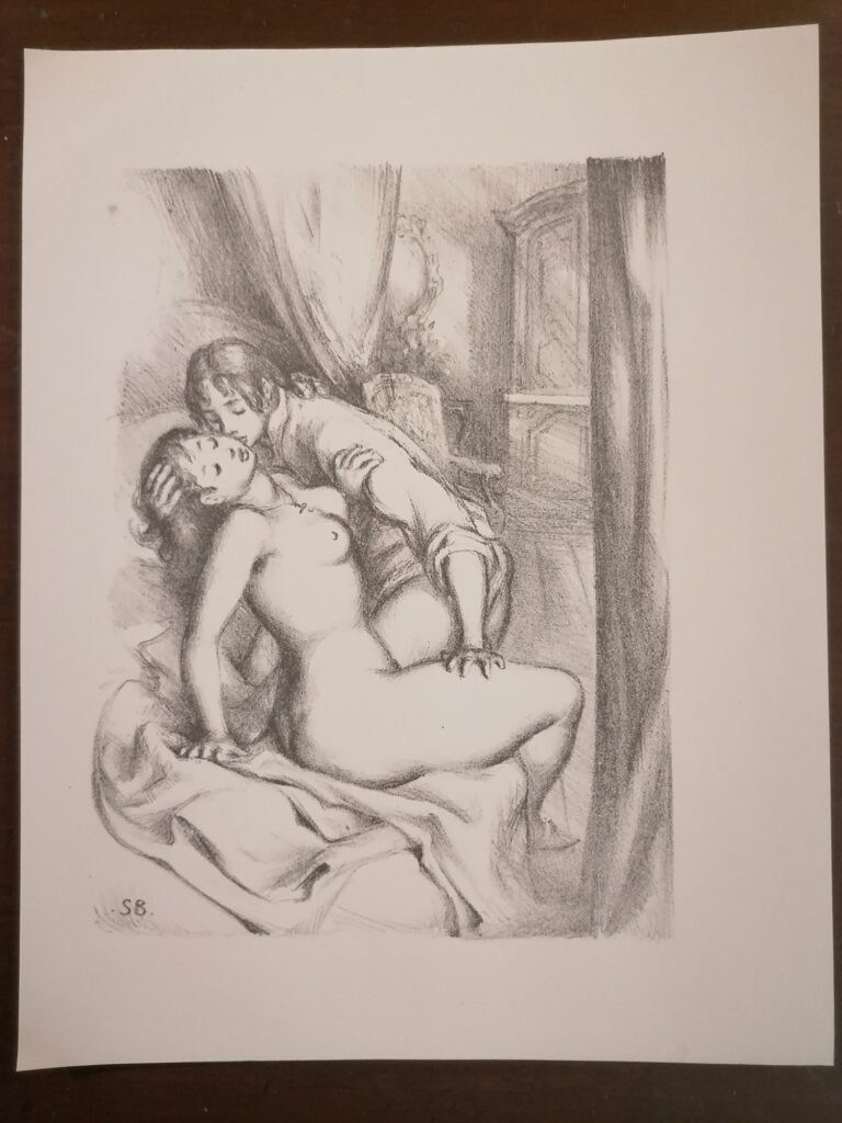 estampe érotique couple de Suzanne Ballivet pour Monsieur Nicolas ou Le Cœur humain dévoilé, Restif de La Bretonne, éditions du Cent Cinquantenaire, 1956
