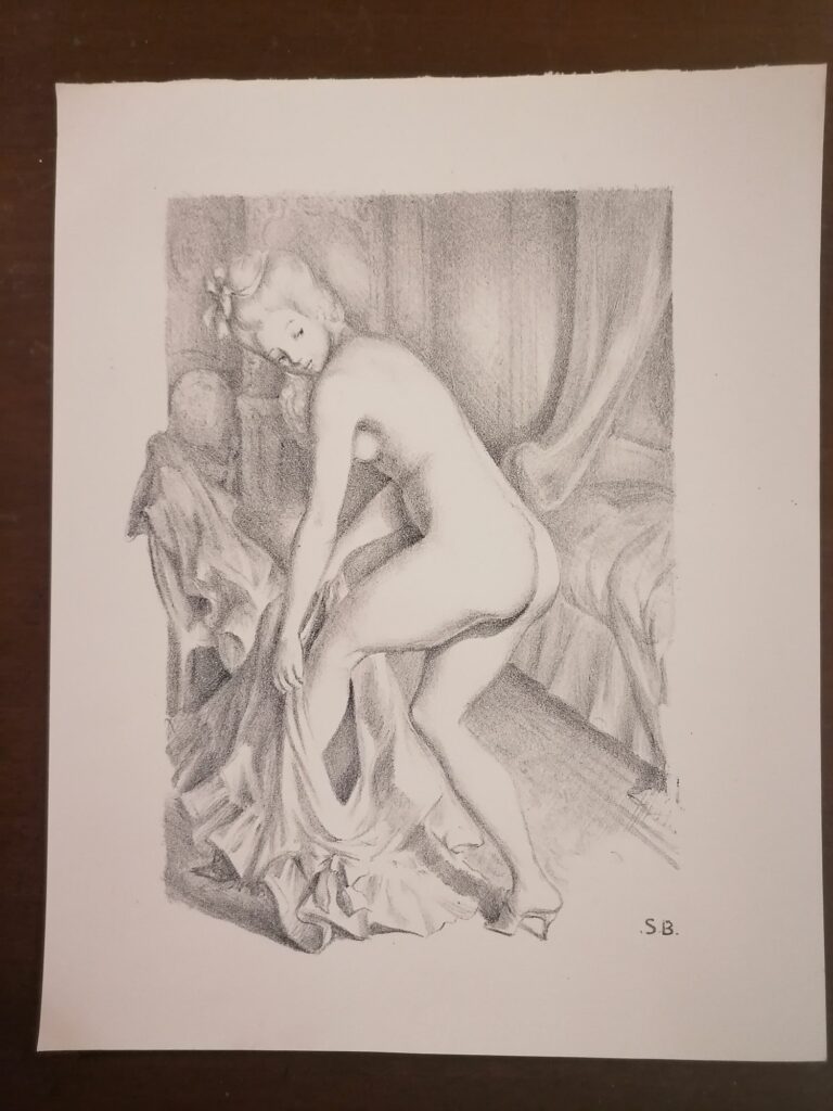 estampe signée érotique femme qui se déshabille de Suzanne Ballivet pour Monsieur Nicolas ou Le Cœur humain dévoilé, Restif de La Bretonne, éditions du Cent Cinquantenaire, 1956