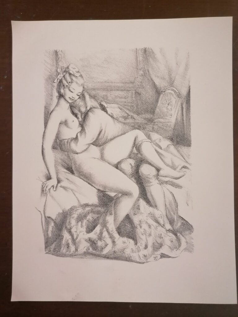 estampe signée érotique couple de Suzanne Ballivet pour Monsieur Nicolas ou Le Cœur humain dévoilé, Restif de La Bretonne, éditions du Cent Cinquantenaire, 1956