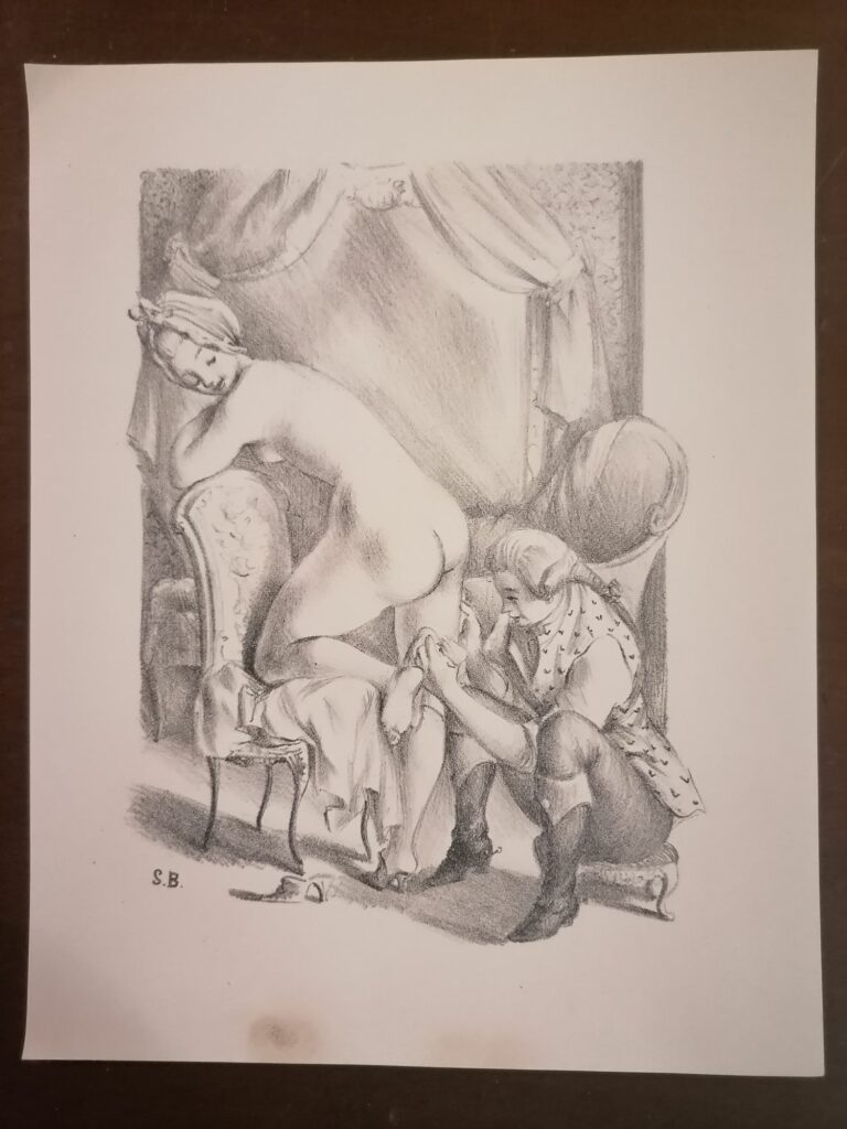 estampe signée érotique femme nue de Suzanne Ballivet pour Monsieur Nicolas ou Le Cœur humain dévoilé, Restif de La Bretonne, éditions du Cent Cinquantenaire, 1956