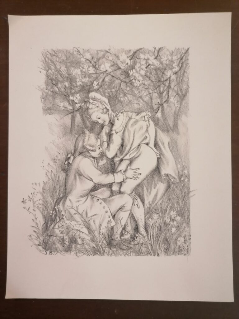 estampe signée érotique couple dans les bois de Suzanne Ballivet pour Monsieur Nicolas ou Le Cœur humain dévoilé, Restif de La Bretonne, éditions du Cent Cinquantenaire, 1956