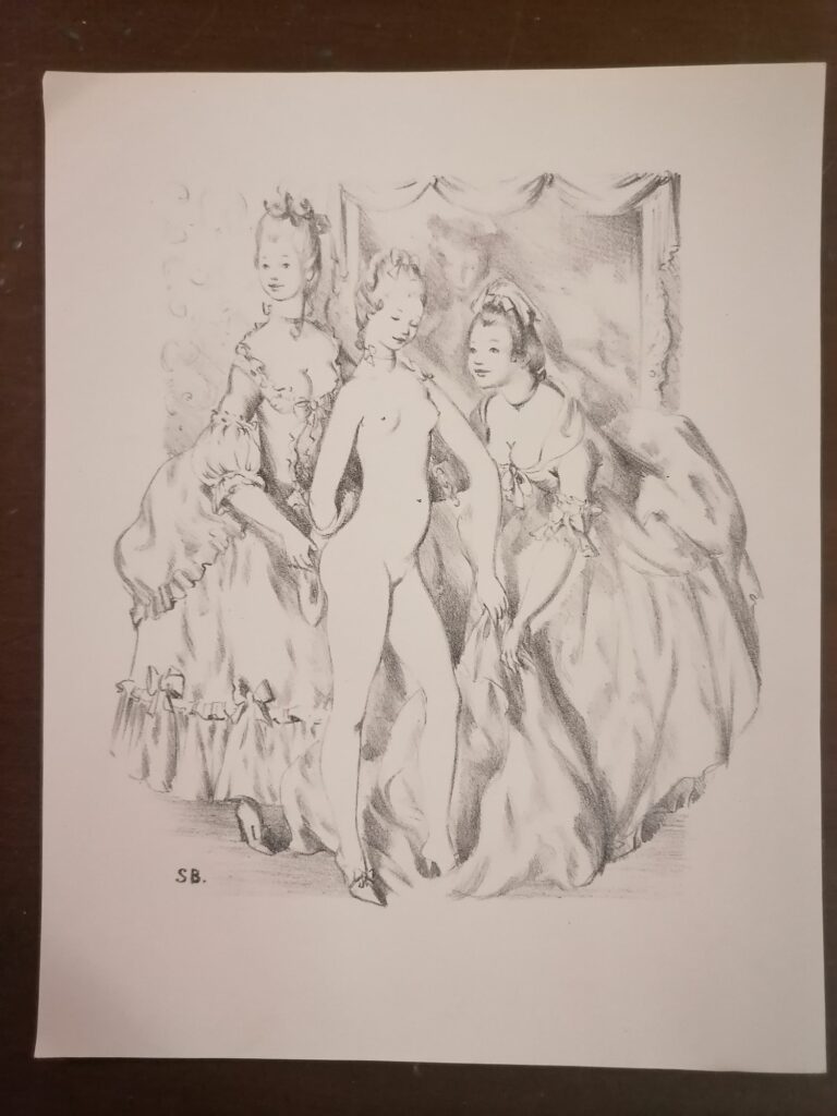 estampe signée érotique femme nue de Suzanne Ballivet pour Monsieur Nicolas ou Le Cœur humain dévoilé, Restif de La Bretonne, éditions du Cent Cinquantenaire, 1956