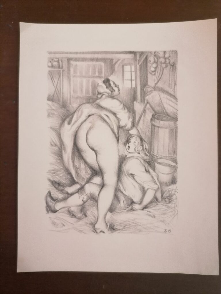 estampe signée érotique femme nue de Suzanne Ballivet pour Monsieur Nicolas ou Le Cœur humain dévoilé, Restif de La Bretonne, éditions du Cent Cinquantenaire, 1956