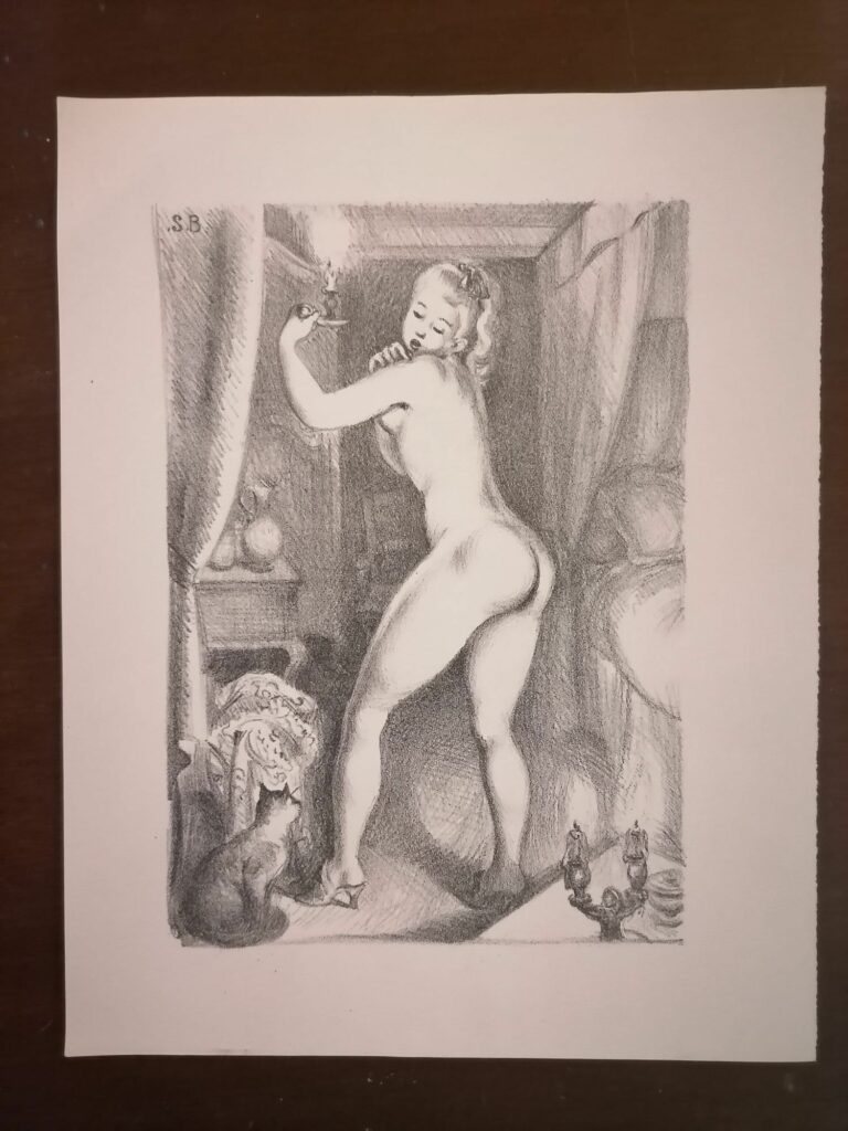 estampe érotique signée femme nue de Suzanne Ballivet pour Monsieur Nicolas ou Le Cœur humain dévoilé, Restif de La Bretonne, éditions du Cent Cinquantenaire, 1956