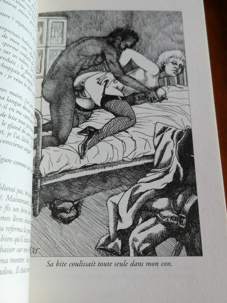 Illustration érotique femme blanche avec un homme noir de Holst pour le roman BDSM Extrêmes jouissances de Gil Debrisac aux éditions Sabin Fournier collection les Aphrodisiaques