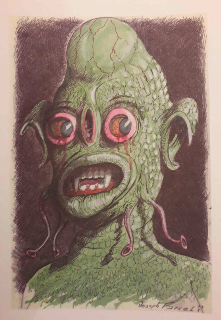 Dessin de monstre par Joseph Farrel dans le livre de Christophe Bier
