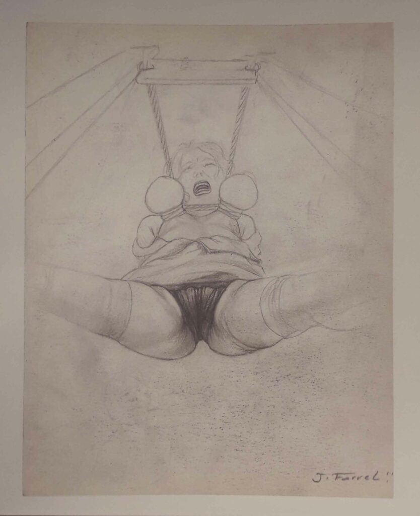 Esquisse de femme torturée par le dessinateur français BDSM Joseph Farrel