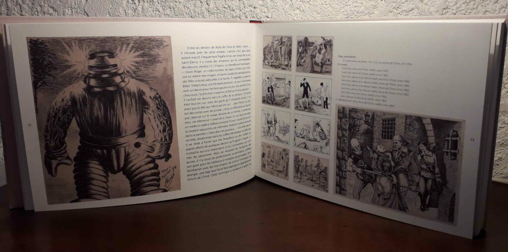 Double page de Christophe Bier sur Joseph Farrel, avec texte et dessins érotiques