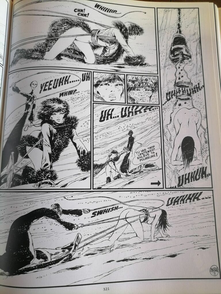 Planche de BD érotique de Guido crepax dans le livre Emmanuelle, Bianca et Vénus à la fourrure, publié aux éditions Evergreen