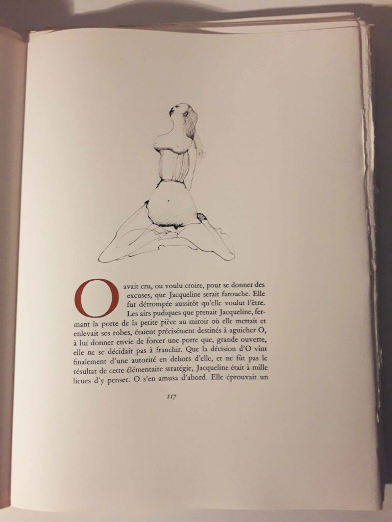 Dessin au trait femme à genoux de Leonor Fini pour Histoire d'O