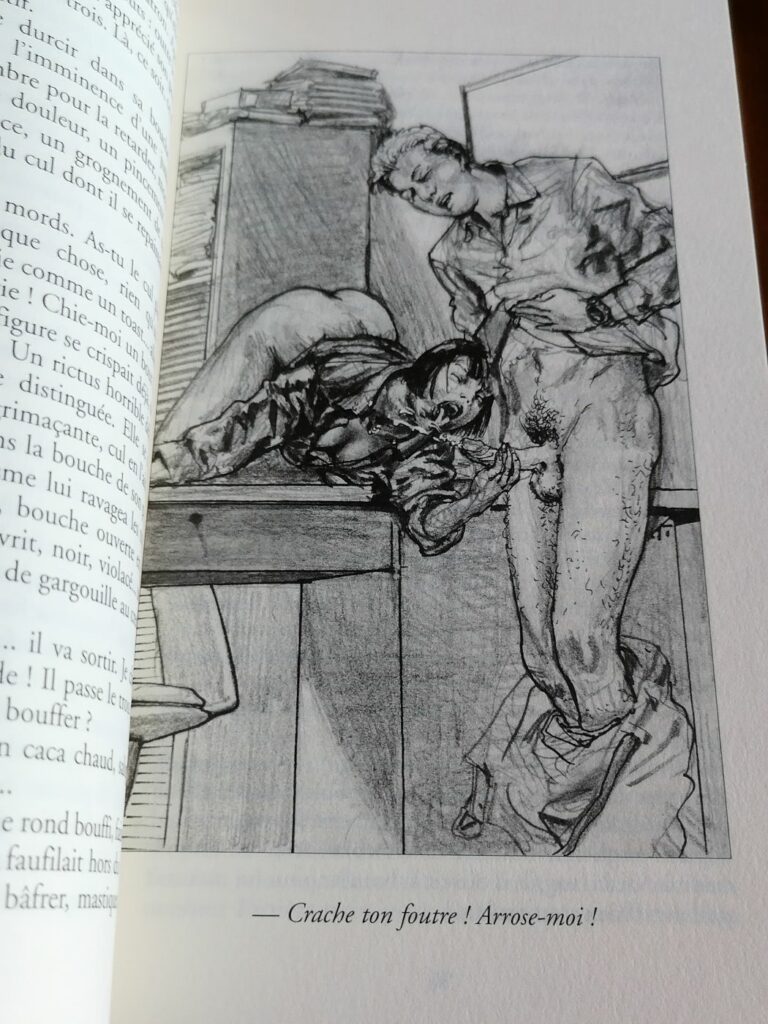 Illustration érotique de fellation par Karla pour le roman BDSM La Sodominatrice de Etienne Arsenal aux éditions Sabine Fournier, collection les Aphrodisiaques