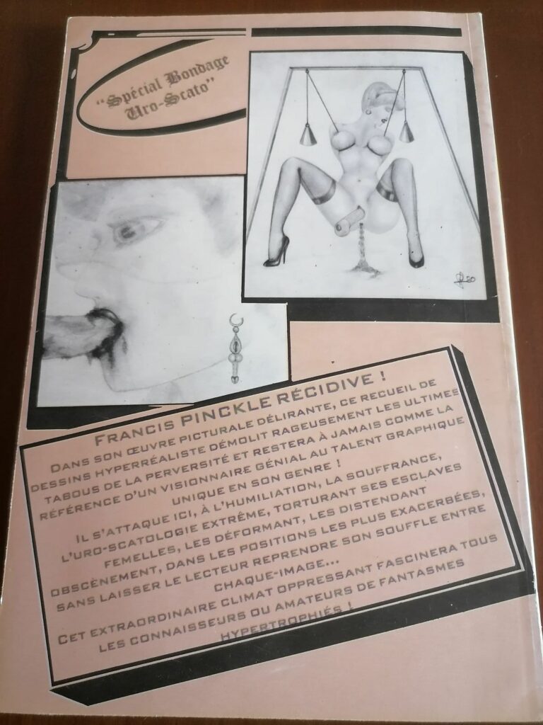 Dos du livre de Francis Pinckle Leçons d'avilissement pour esclaves uro-scato, éditions Defi, 1988