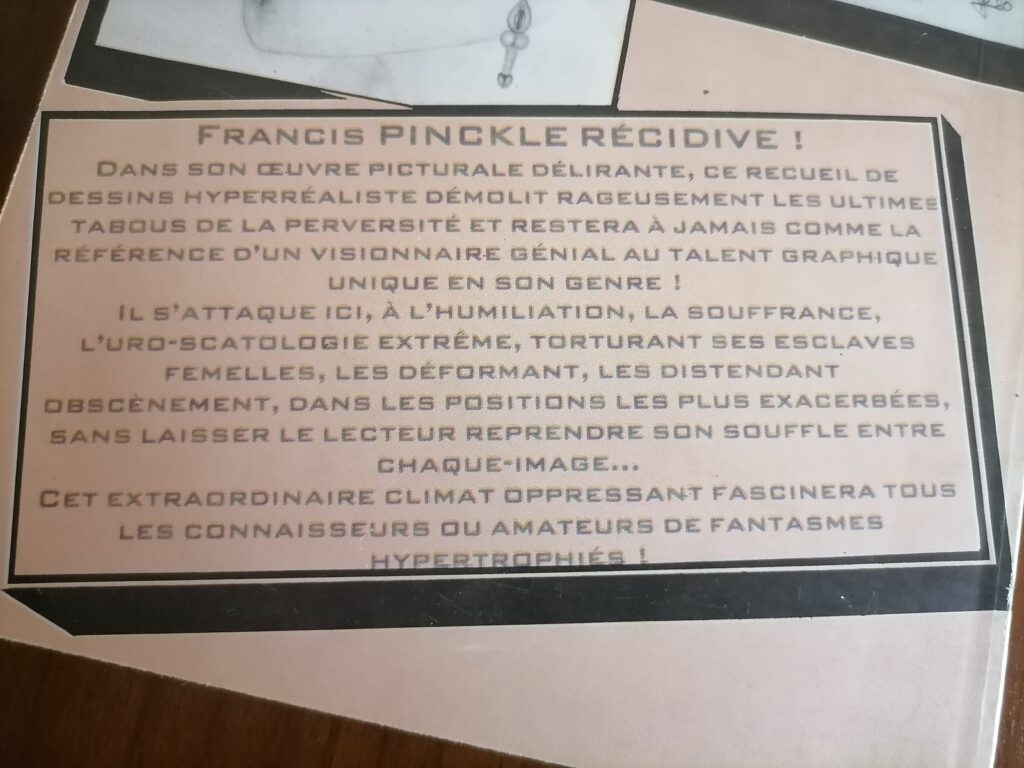 Extrait texte du livre de Francis Pinckle Leçons d'avilissement pour esclaves uro-scato, éditions Defi, 1988