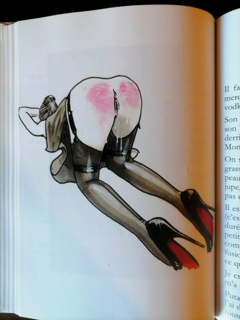 Dessin érotique de Hector Domiane femme en levrette les fesses rouges