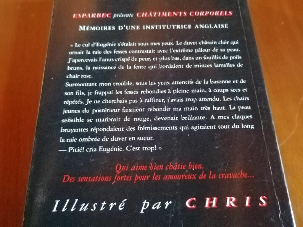 Résumé du roman érotique fessée/BDSM Mémoires d'une institutrice anglaise, par Lydia de Colson, illustré par Chris aux éditions Sabine Fournier, collection Châtiments corporels (Esparbec)