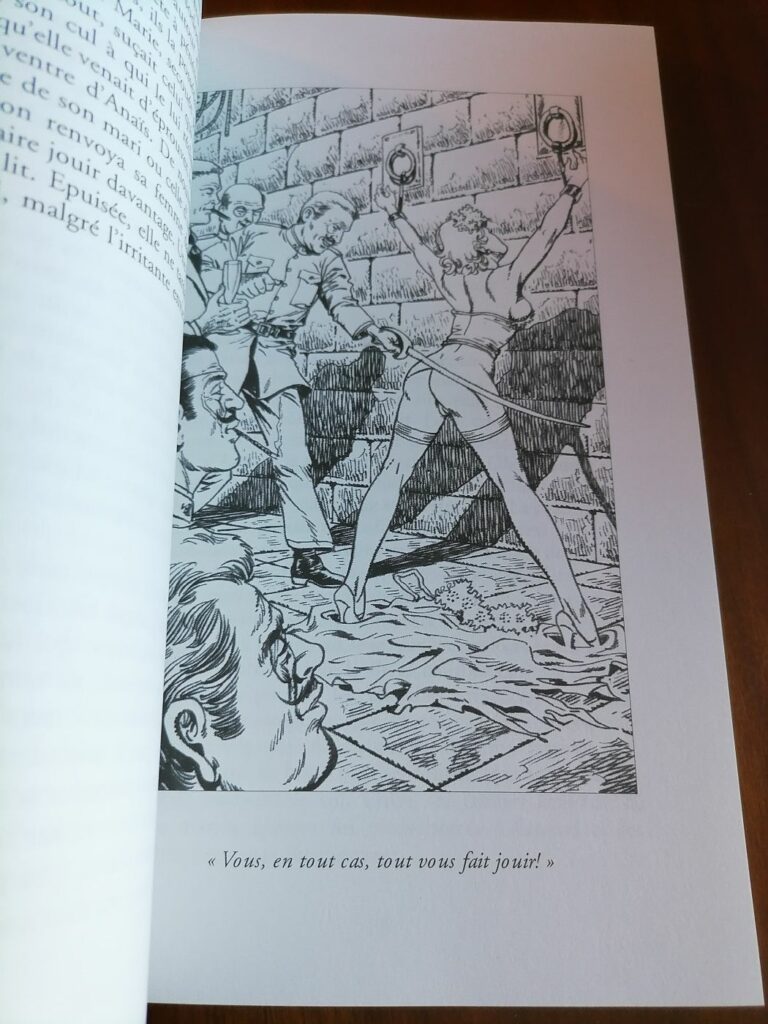 Illustration BDSM de Chris femme attachée pour le roman érotique Noces de fouet par Bernard Margeride aux éditions Sabine Fournier, collection Châtiments corporels (Esparbec)