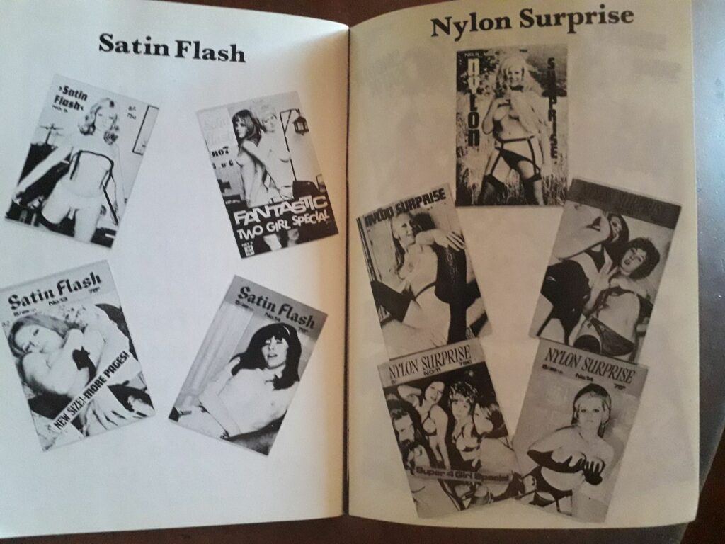 Publicité pour les revues érotiques Satin Flash et Nylon Suprise dans la revue Nylon Flash