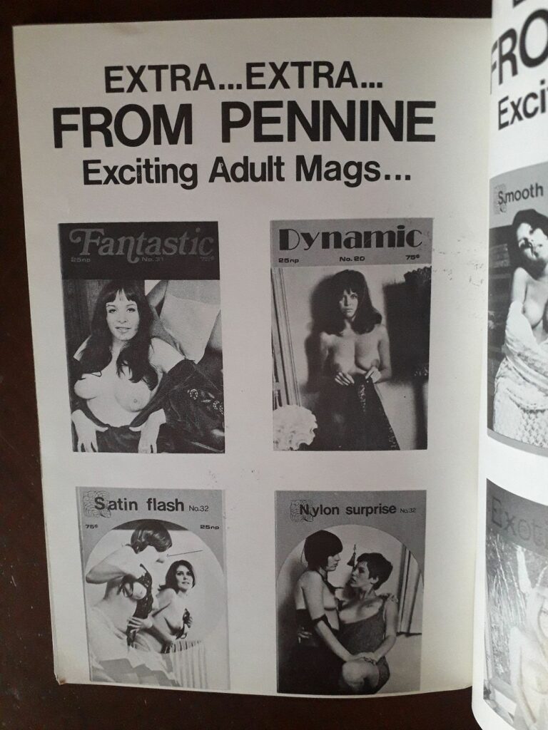 Publicité Pennine Magazines pour les revues érotiques Fantastic, Dynamic, Satin Flash et Nylon Surprise