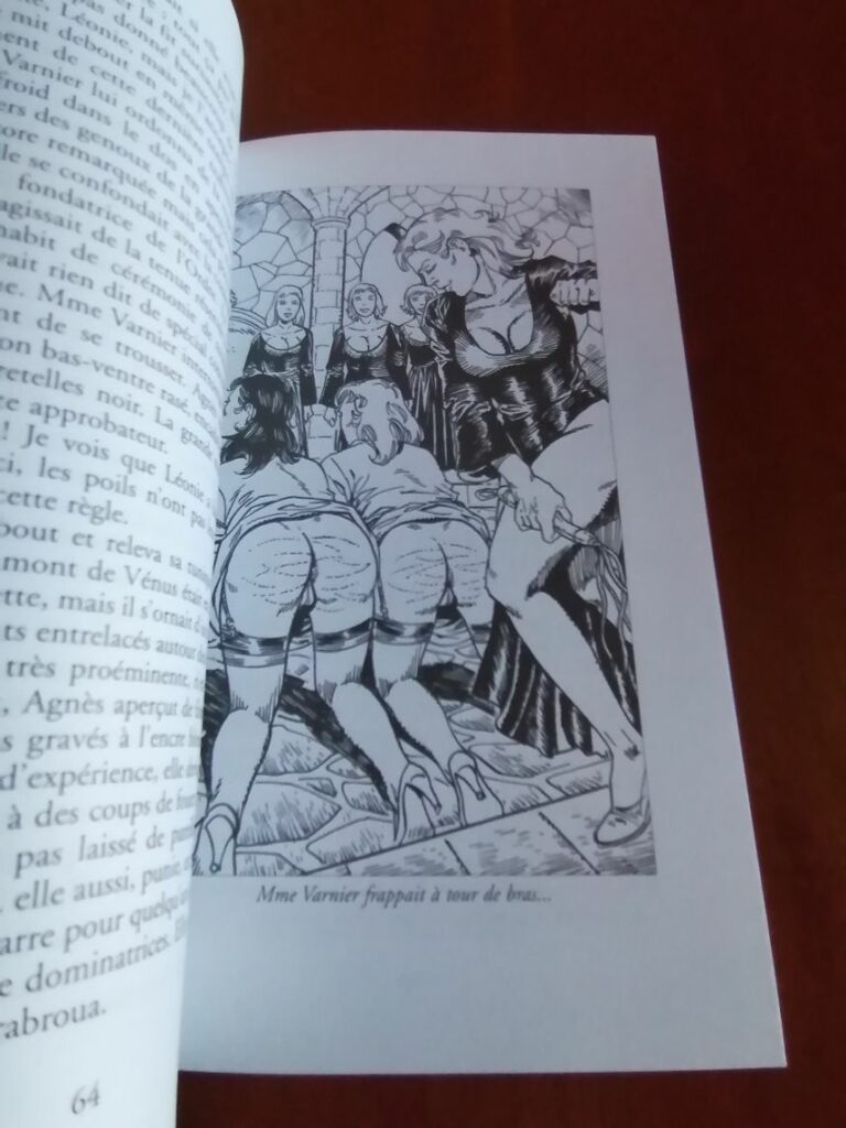 Illustration BDSM de Chris femmes fouettée au martinet pour le roman érotique Les Prêtresses de la souffrance par Virginie Hardstone aux éditions Sabine Fournier, collection Châtiments corporels (Esparbec)
