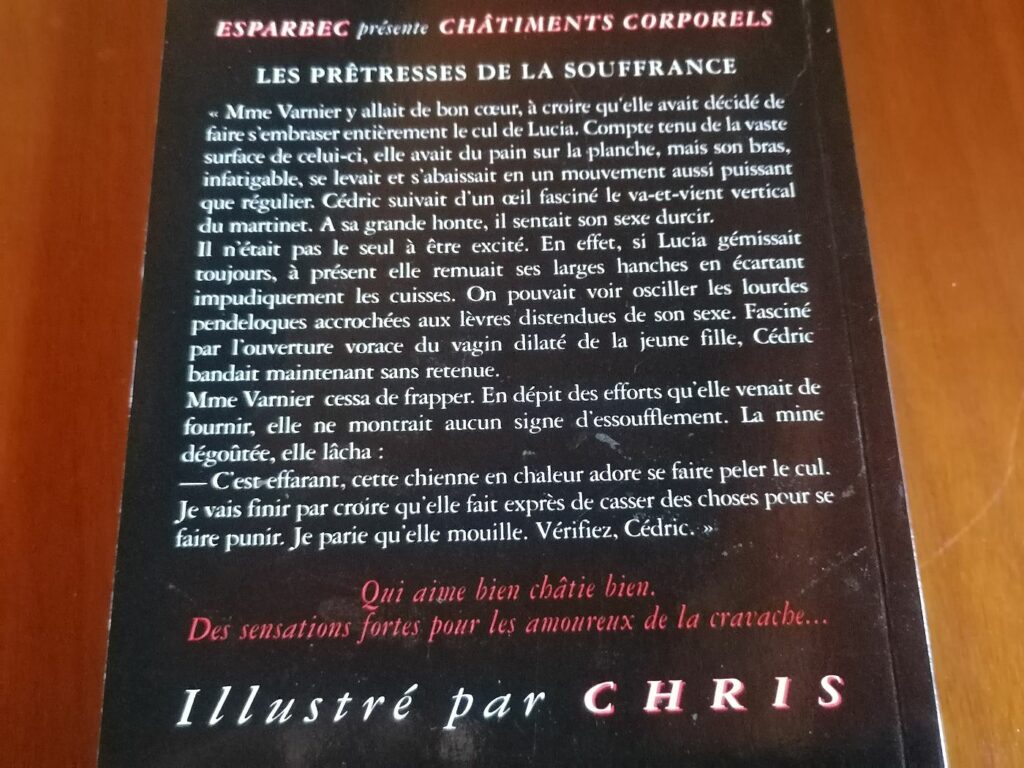 Résumé du roman érotique BDSM Les Prêtresses de la souffrance par Virginie Hardstone illustré par Chris aux éditions Sabine Fournier, collection Châtiments corporels (Esparbec)