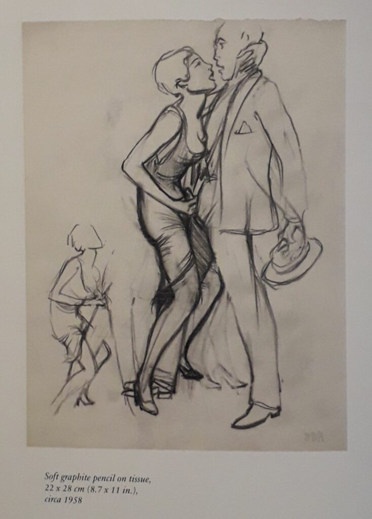 Esquisse érotique de Tom Poulton d'une femme masturbant un homme habillé