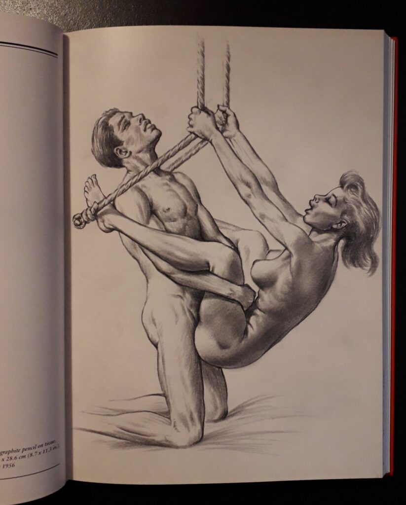 Dessin d'une scène de sexe entre homme et femme par Tom Poulton dans The Secret Art of an English Gentleman