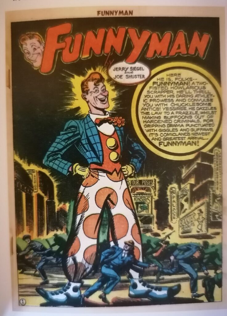 Dessin de comics Funnyman, un personnage créer par Joe Shuster le créateur de Superman