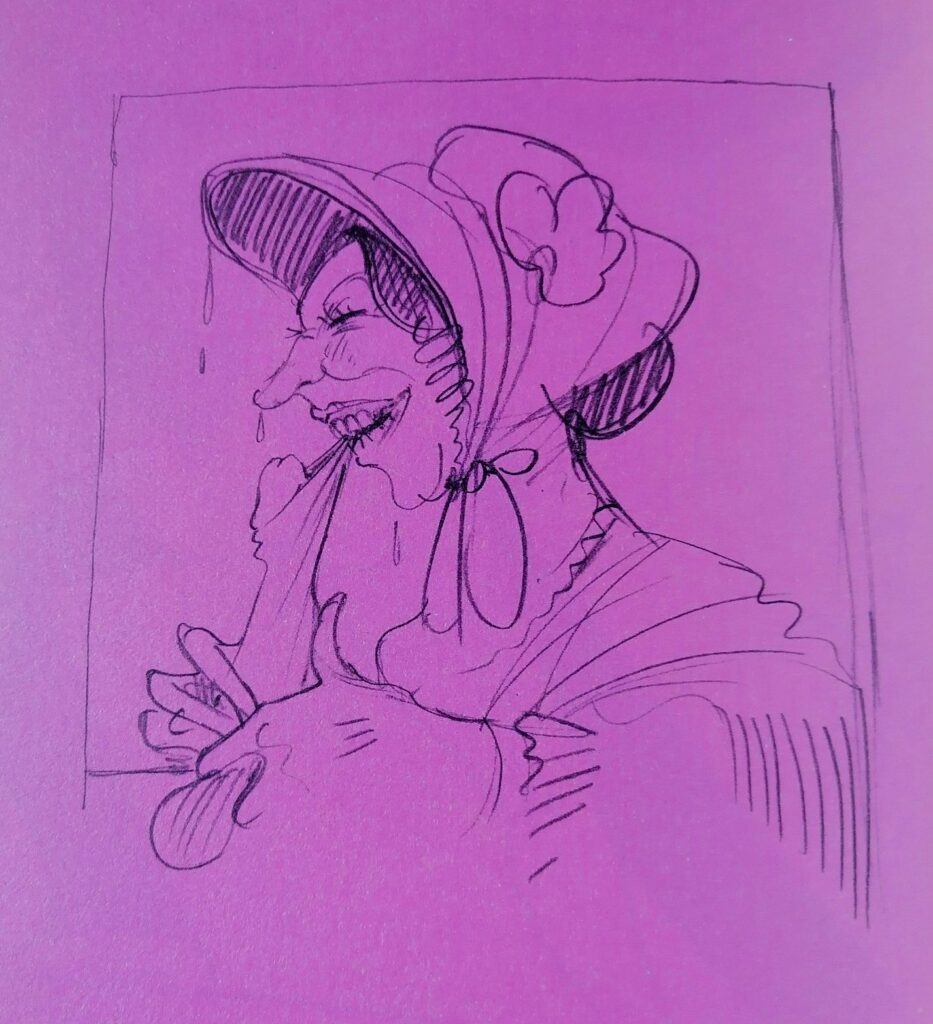 Dessin d'une femme du monde âgée mordant le prépuce d'un sexe d'homme par Tomi Ungerer dans Good Old Times